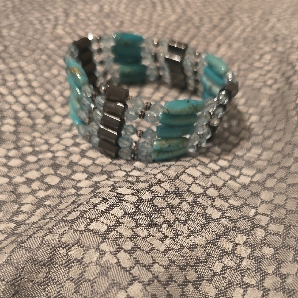 Elegant Turquoise and Gray Beaded Magnetic Bracelet. Can be worn as a necklace.